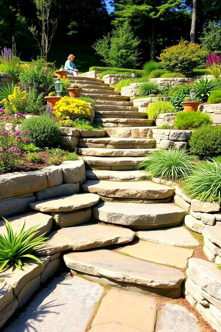 Tiered Garden with Stone Steps - 25 Tiered Garden Ideas