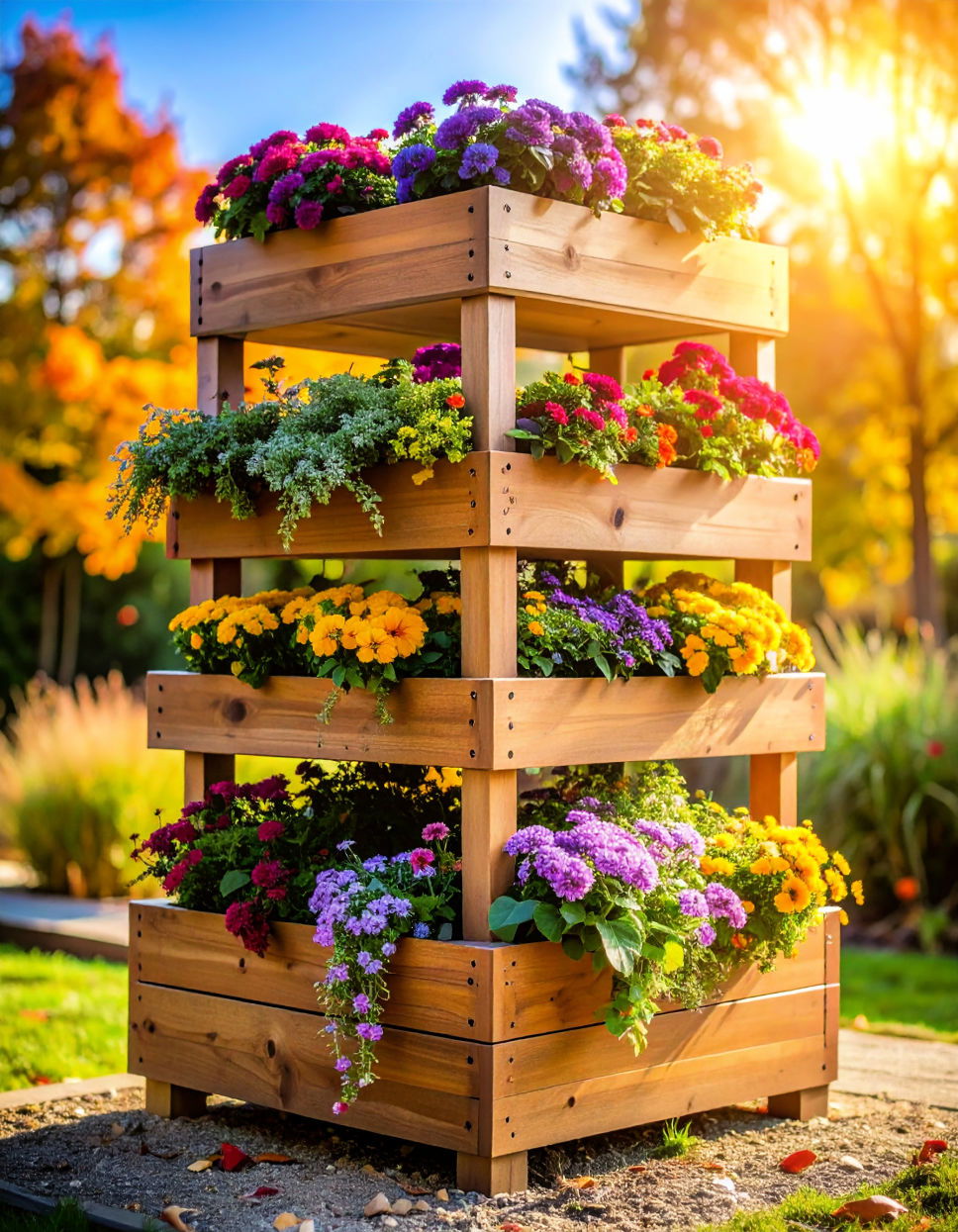 Tiered Wooden Planter Boxes