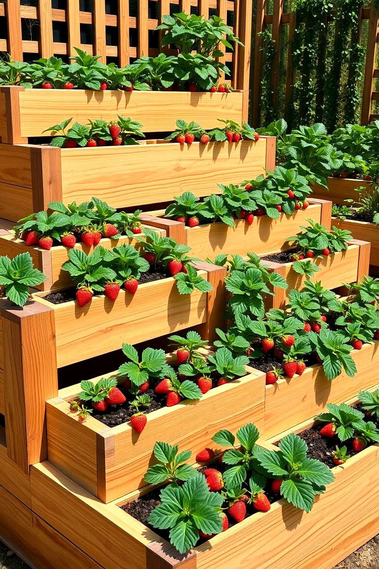 Tiered Wooden Planters for Structured Gardens - 25 Strawberry Planter Ideas