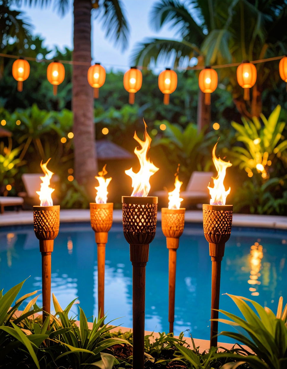 Tiki Torches and Lanterns for Tropical Vibe