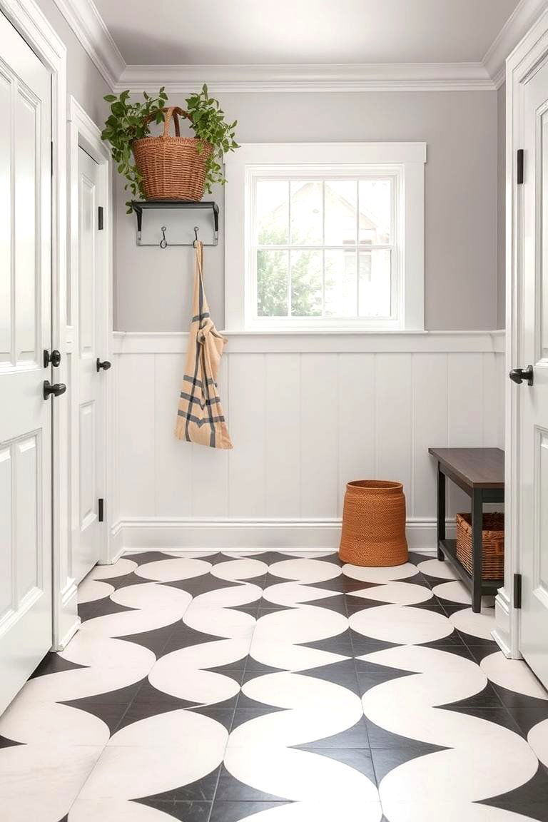 Tiled Floor for Easy Maintenance - 25 Farmhouse Mudroom Ideas