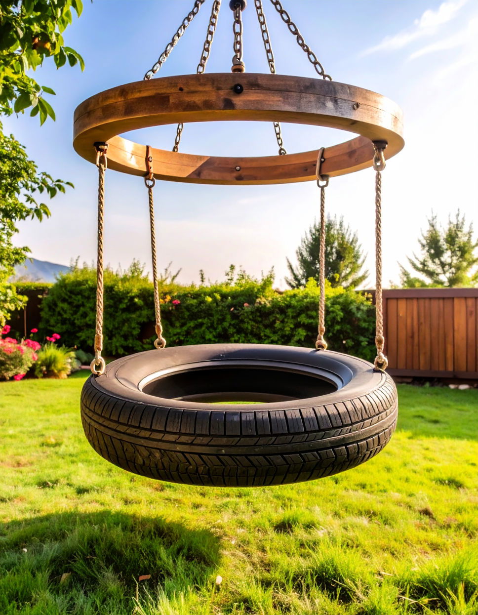 Tire Swing with a Round Frame Tire Swing Ideas