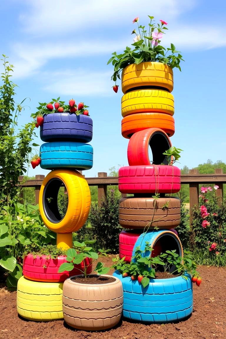 Tire Tower Gardens - 25 Inexpensive Raised Garden Bed Ideas