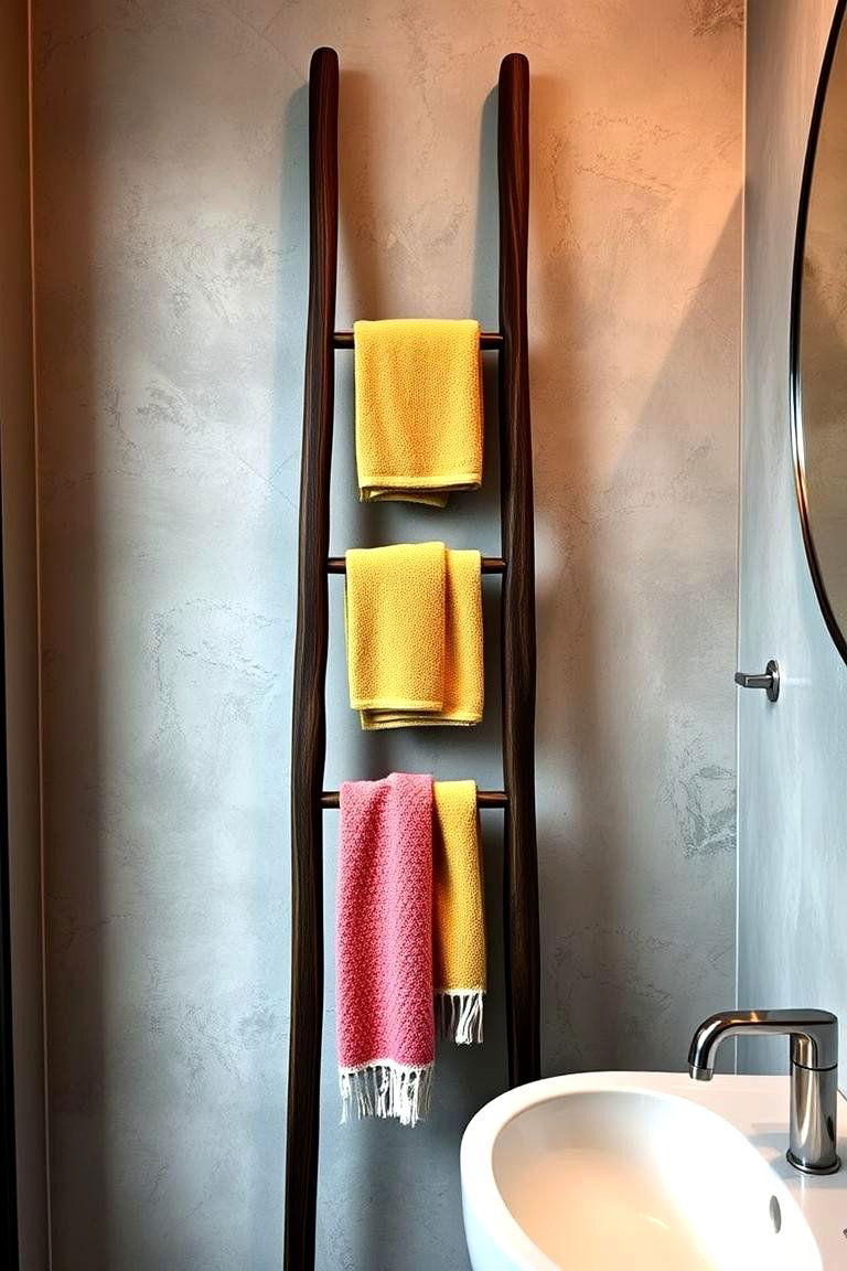 Towel Hanging Ladder Rack - 25 Towel Storage Ideas