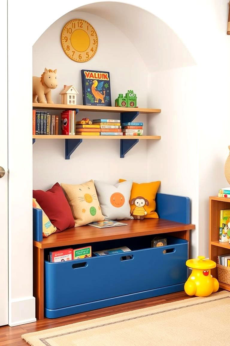 Toy Storage Bench with Backrest - 25 Toy Storage Ideas