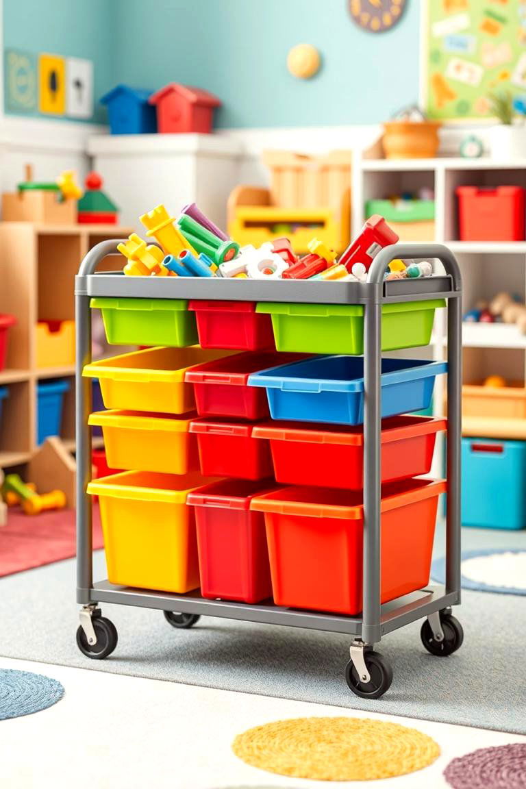 Toy Storage Cart with Bins - 25 Toy Storage Ideas
