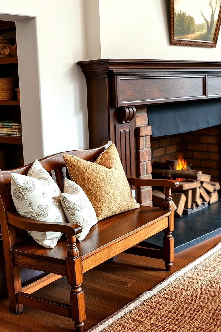 Traditional Bench with Throw Pillows - 25 Fireplace Seating Ideas