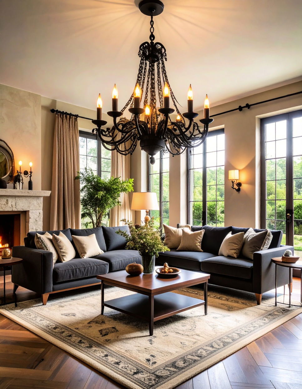 Traditional Iron Chandeliers Tuscan Living Room Ideas
