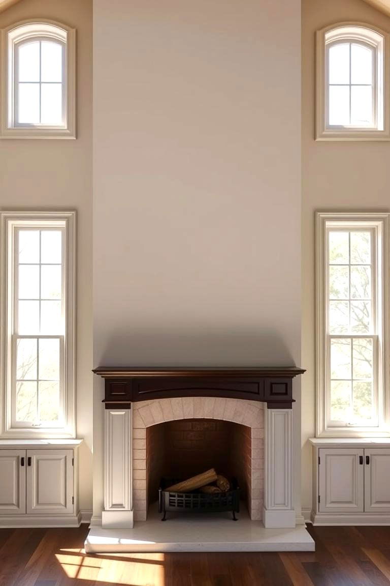 Traditional Mantel with Symmetrical Windows - 25 Fireplace Between Windows Ideas
