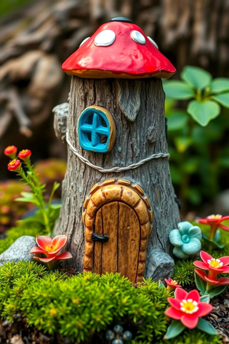 Transform a Tree Stump into a Mushroom House - 25 Tree Stump Decorating Ideas