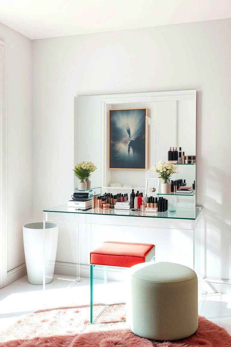 Transparent Acrylic Vanity for Modern Flair - 25 Makeup Vanity Ideas