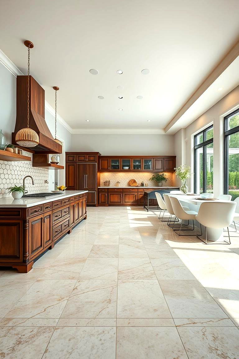 Travertine in an Open Concept Kitchen - 25 Travertine Floor Kitchen Ideas