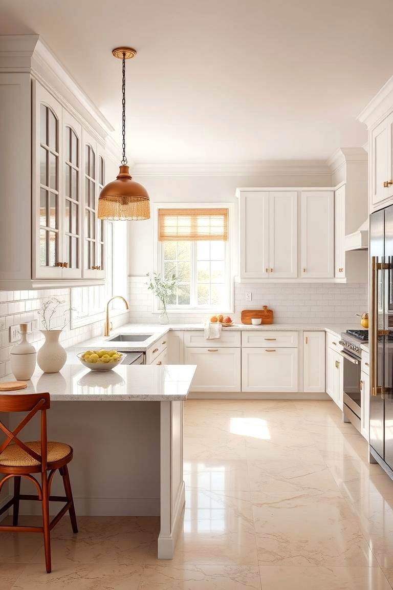 Travertine with White Cabinetry - 25 Travertine Floor Kitchen Ideas