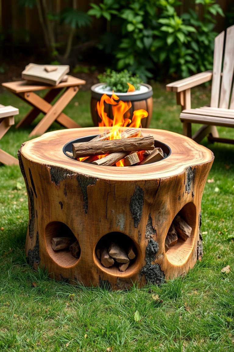 Tree Stump Fire Pit with Built in Storage - 25 Tree Stump Fire Pit Ideas