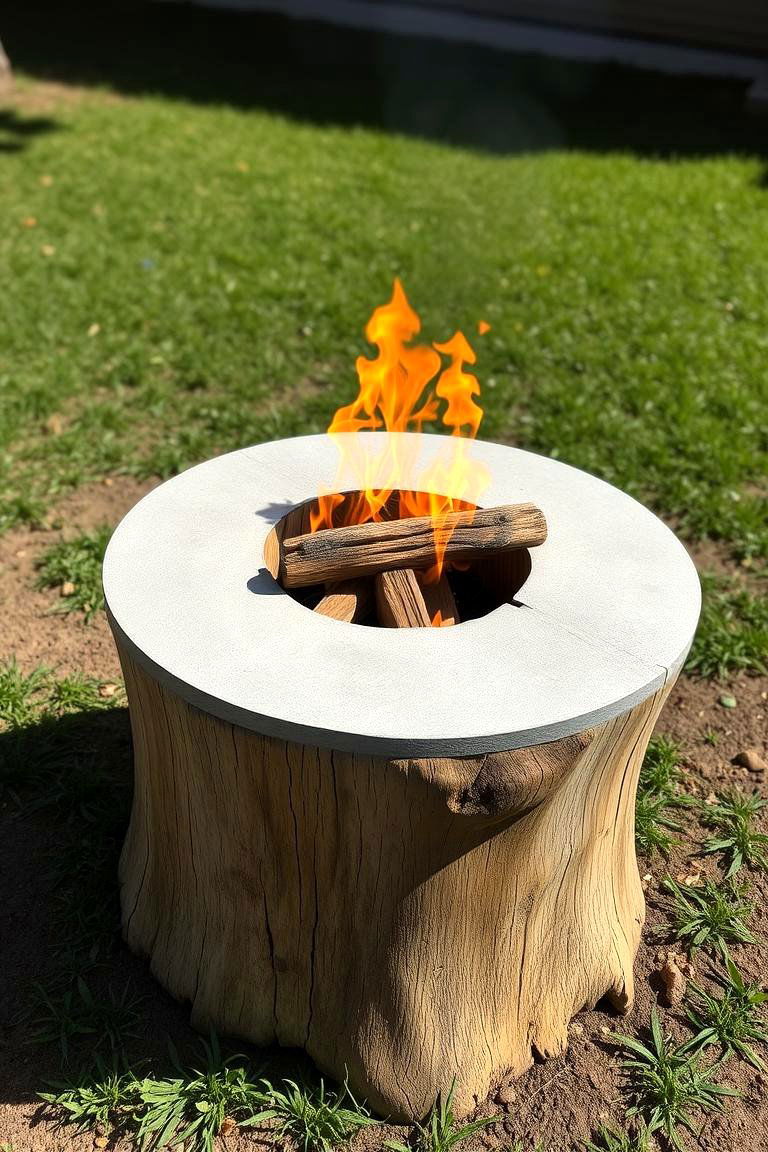 Tree Stump Fire Pit with Concrete Cap - 25 Tree Stump Fire Pit Ideas