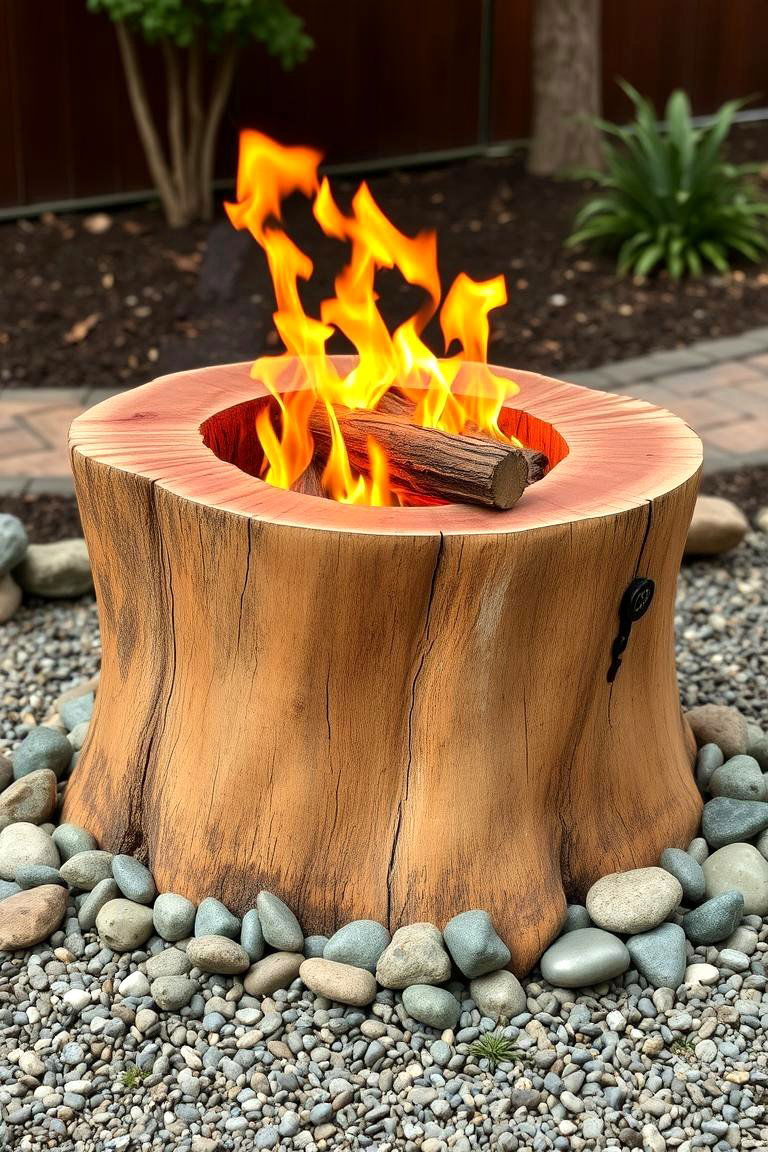 Tree Stump Fire Pit with Decorative Gravel - 25 Tree Stump Fire Pit Ideas