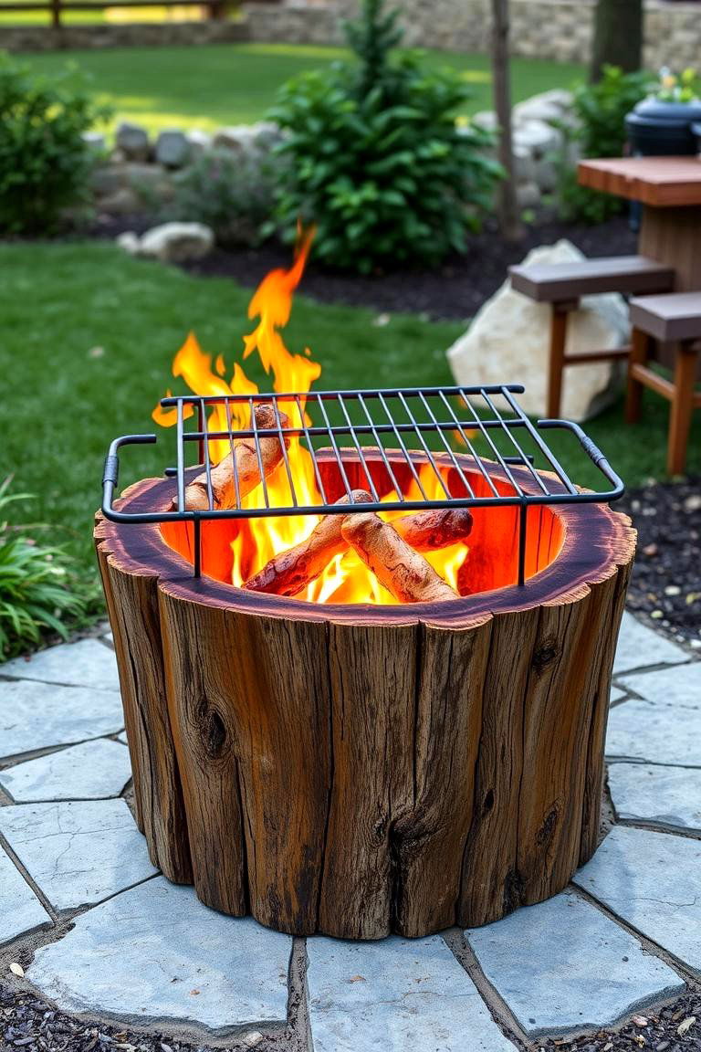 Tree Stump Fire Pit with Grilling Grate - 25 Tree Stump Fire Pit Ideas