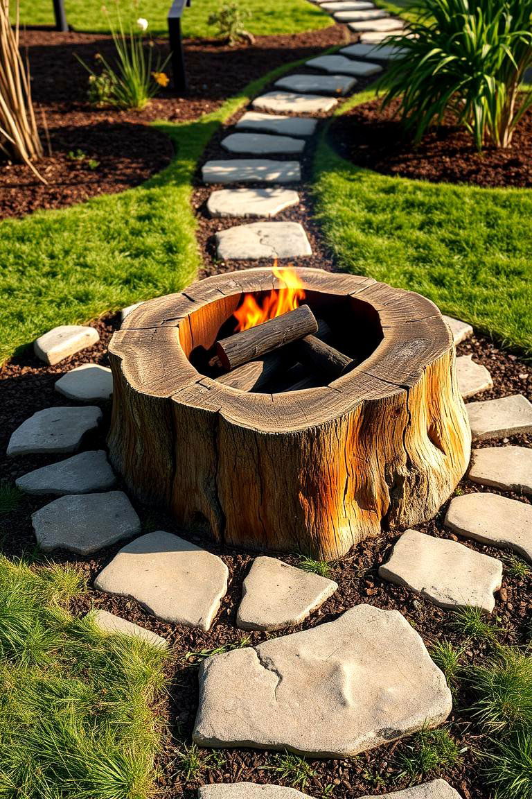 Tree Stump Fire Pit with Surrounding Pathway - 25 Tree Stump Fire Pit Ideas