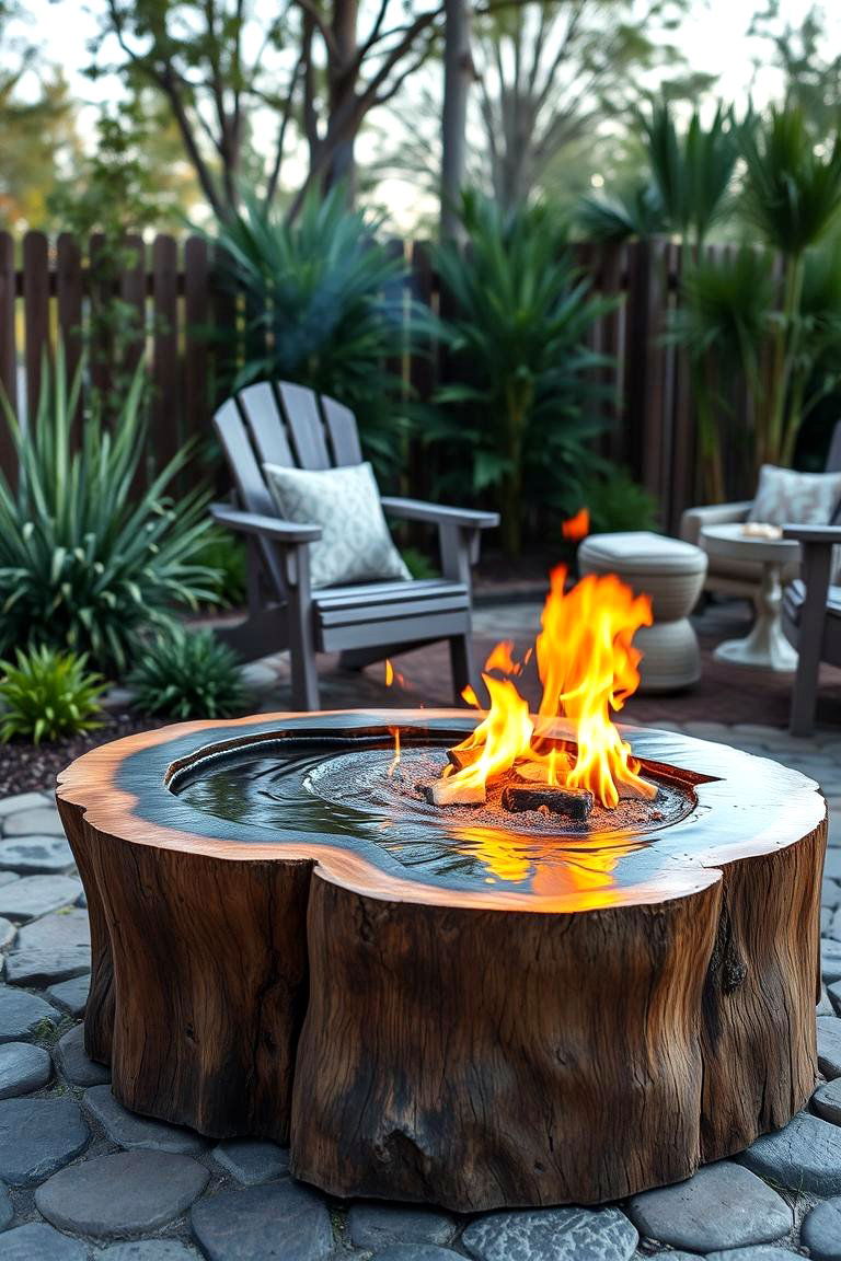 Tree Stump Fire Pit with Water Feature - 25 Tree Stump Fire Pit Ideas