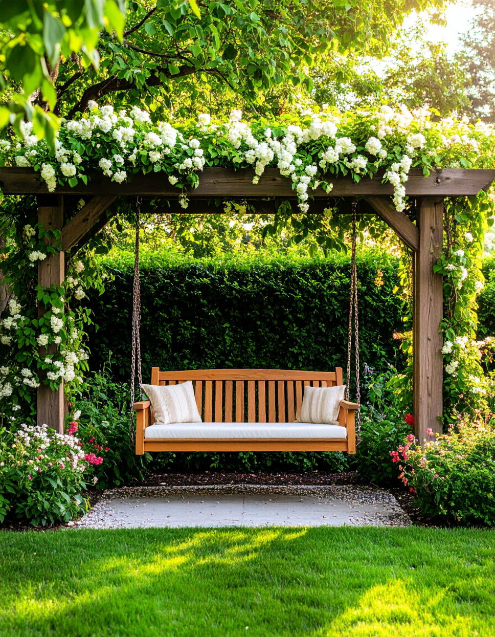 Trellis Covered Garden Swing