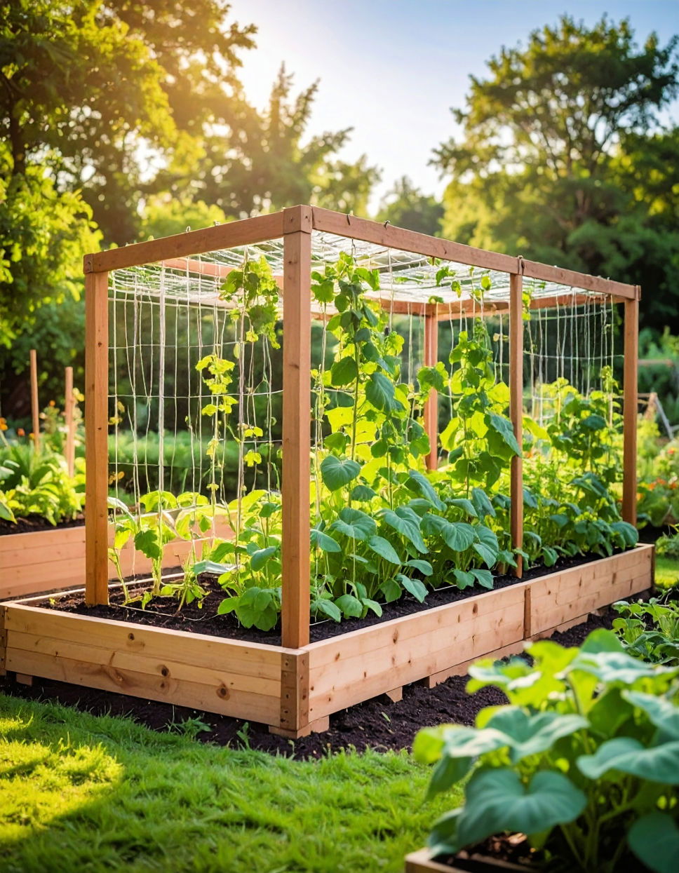 Trellis in a Raised Bed with Netting