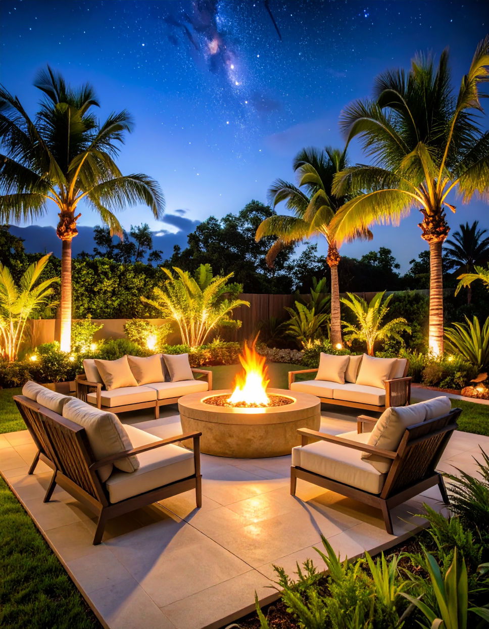 Tropical Fire Pit Area Tropical Backyard Ideas