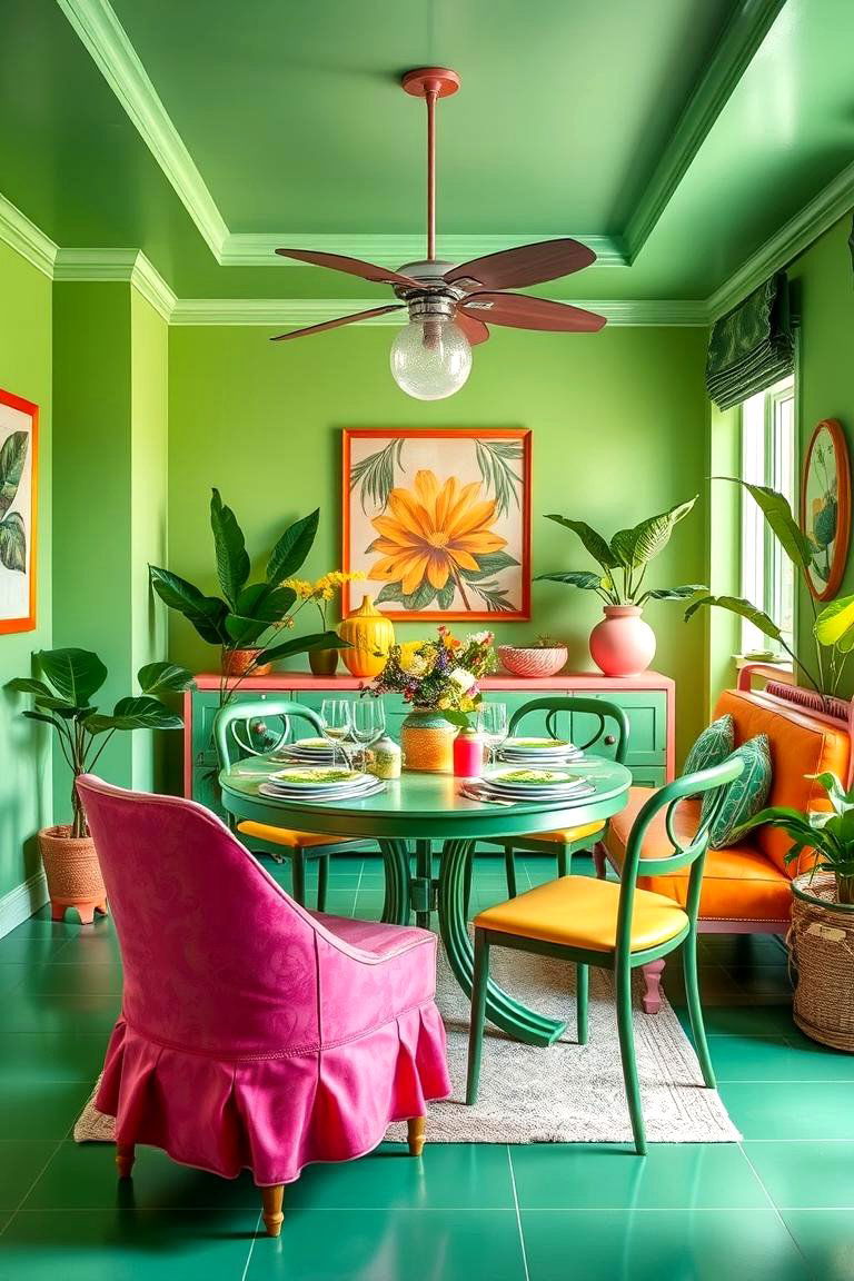 Tropical Green for a Fun Lively Vibe - 25 Green Dining Room Ideas