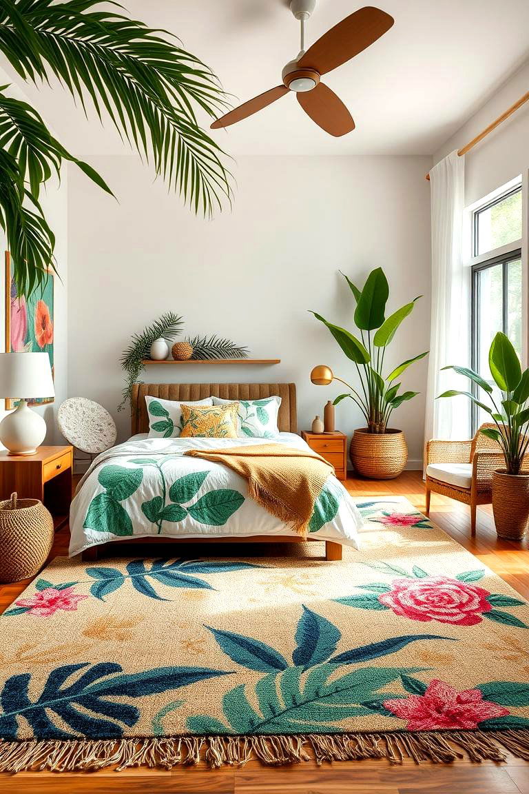 Tropical Inspired Rugs to Ground the Room - 25 Tropical Bedroom Ideas