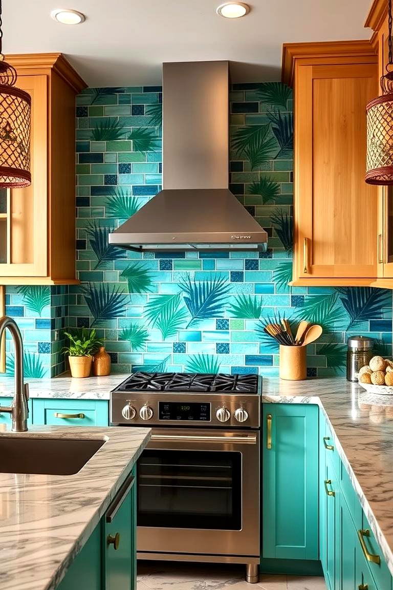 Tropical Inspired Tiling - 25 Tropical Kitchen Ideas