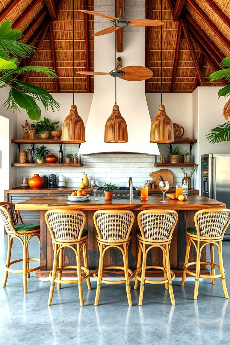 Tropical Island Bar Counter - 25 Tropical Kitchen Ideas