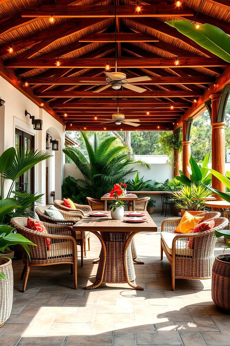 Tropical Outdoor Dining Area - 25 Tropical Kitchen Ideas