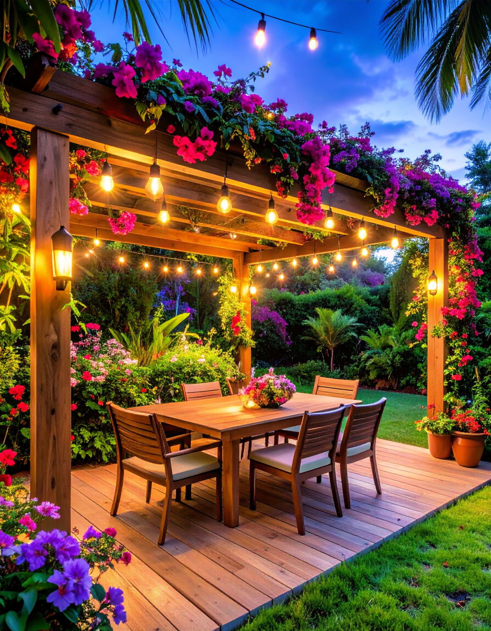 Tropical Pergola with Climbing Plants Tropical Backyard Ideas
