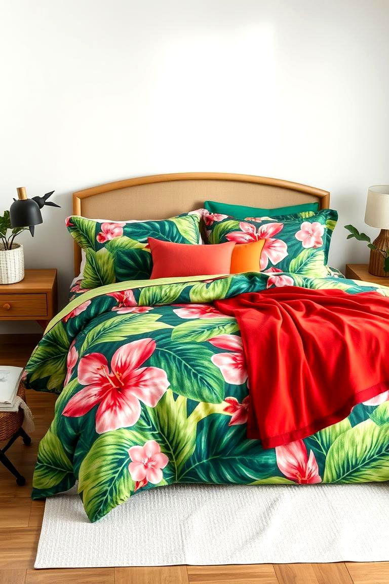 Tropical Print Bedding for a Bold Statement - 25 Tropical Bedroom Ideas