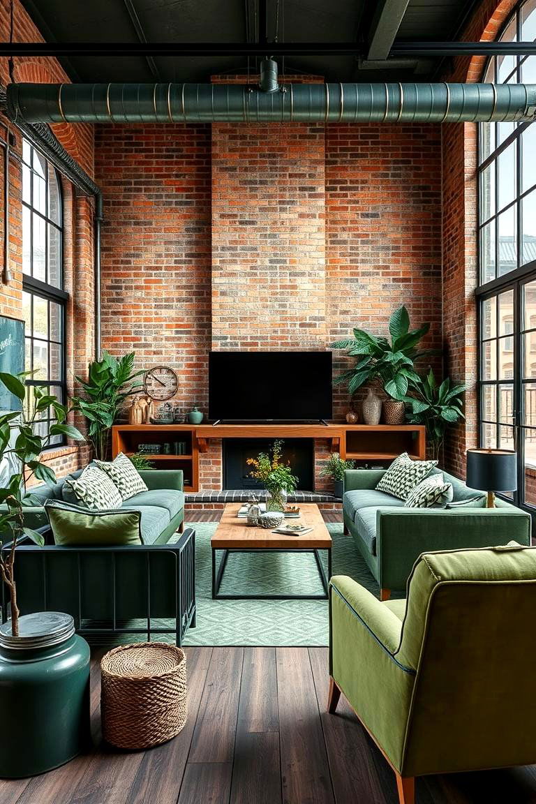 Try an Industrial Style with Forest Green - 25 Forest Green Living Room Ideas