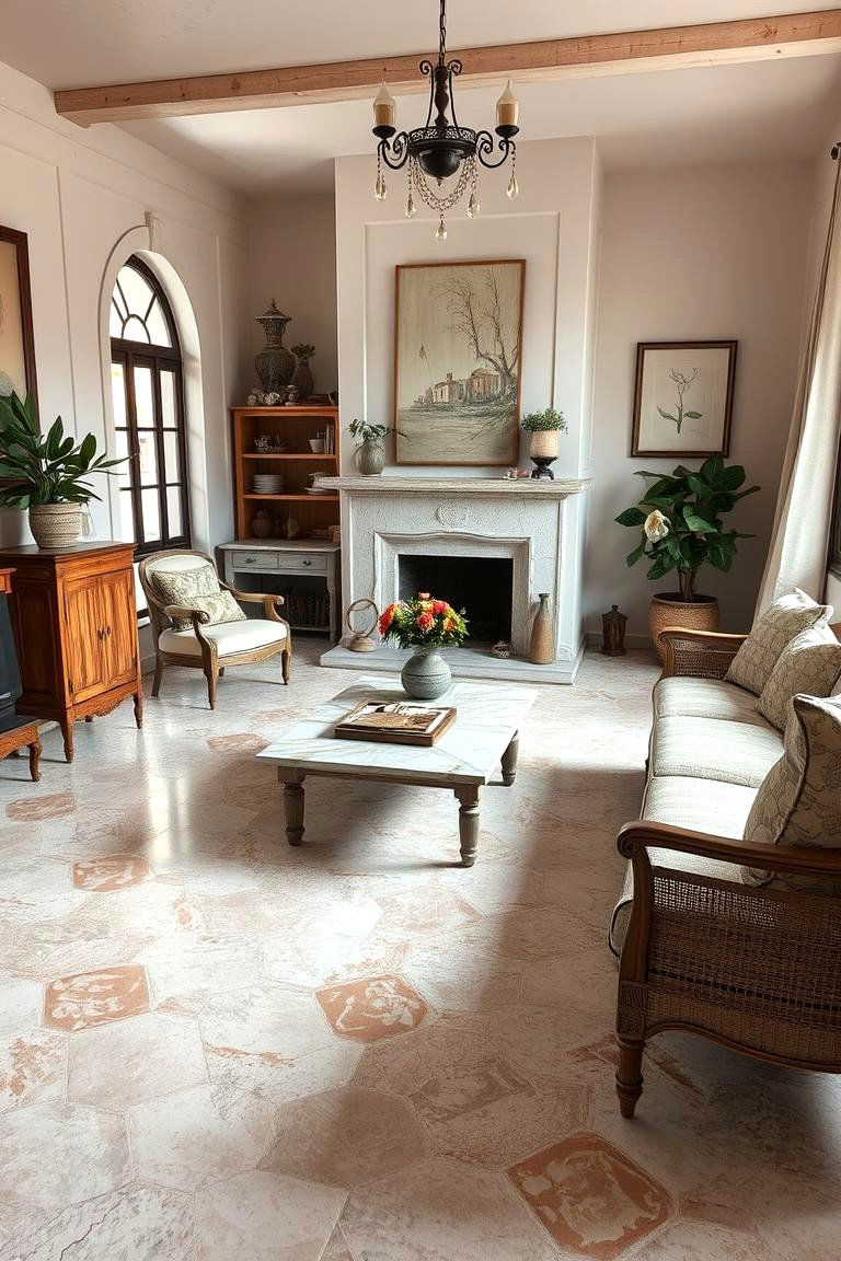 Tumbled Finish for Rustic Charm - 25 Marble Floor Living Room Ideas
