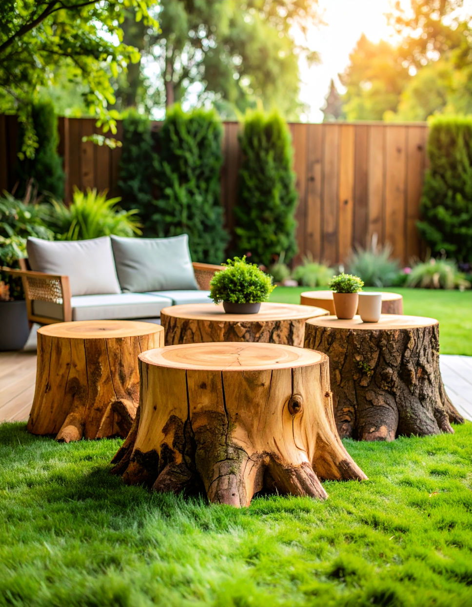 Turn Tree Stumps into a Natural Seat Tree Stump Decorating Ideas