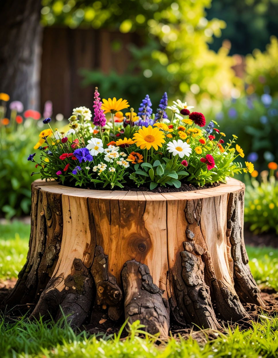 Turn a Tree Stump into a Birdbath Tree Stump Decorating Ideas