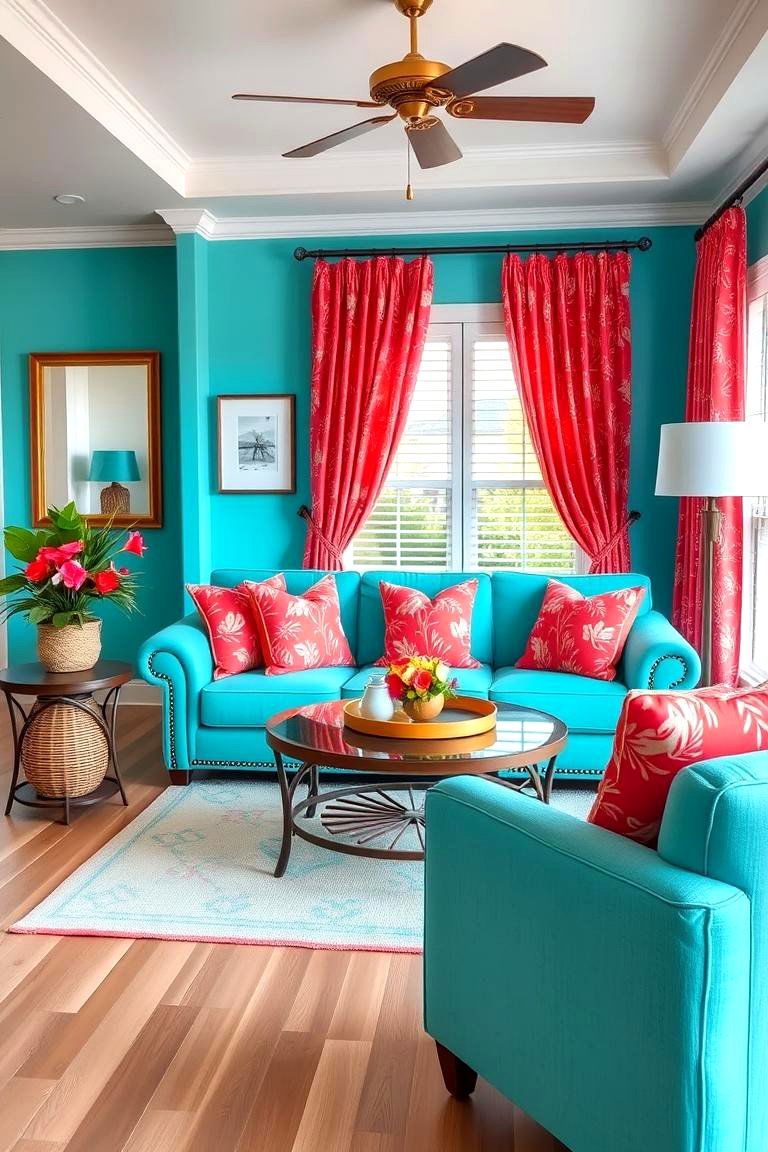 Turquoise and Coral A Tropical Duo - 25 Turquoise Living Room Ideas