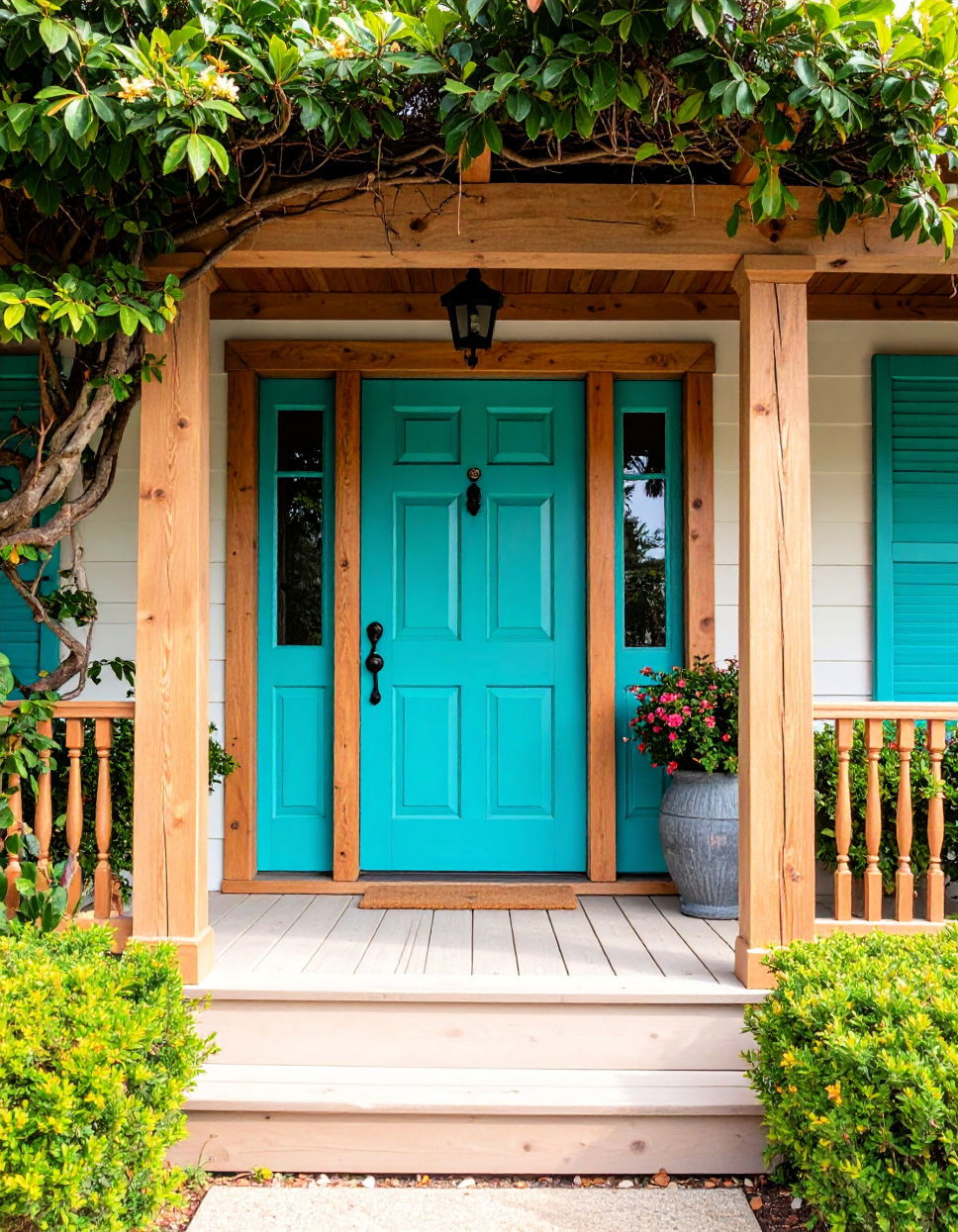 Turquoise and Natural Wood Turquoise Front Door Ideas
