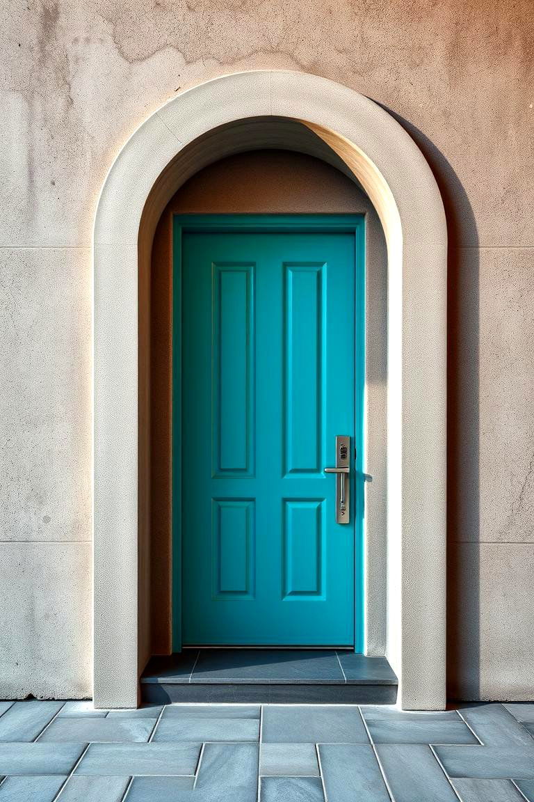 Turquoise with Concrete Surrounds - 25 Turquoise Front Door Ideas