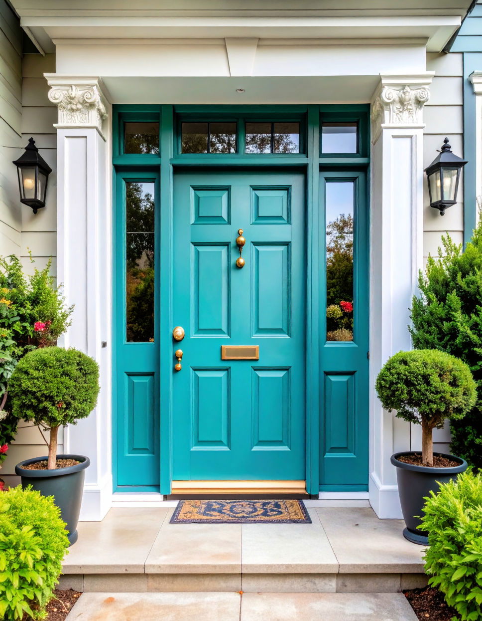 Turquoise with Elegant Glass Panels Turquoise Front Door Ideas