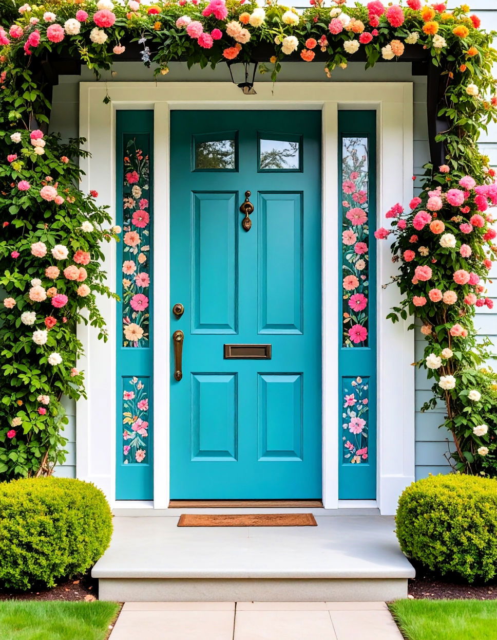 Turquoise with Floral Patterns Turquoise Front Door Ideas