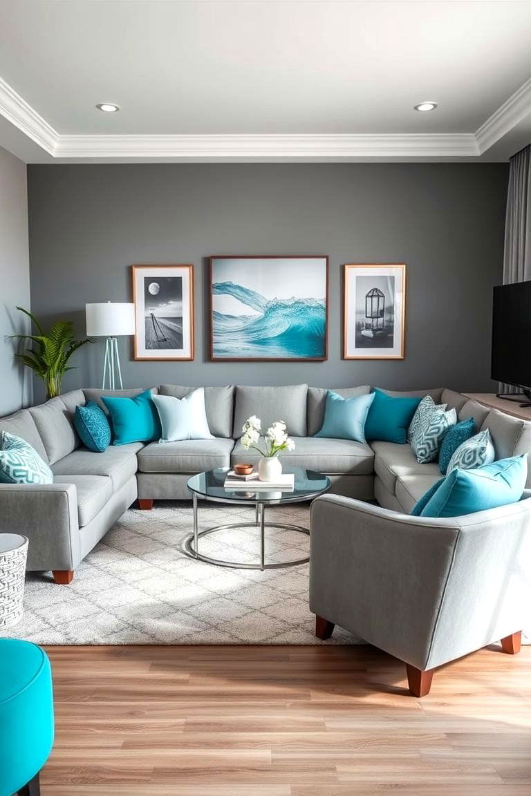 Turquoise with Gray for a Modern Touch - 25 Turquoise Living Room Ideas
