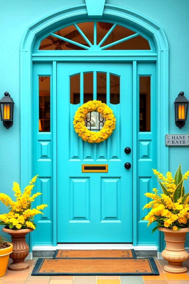 Turquoise with Light Yellow Accents - 25 Turquoise Front Door Ideas