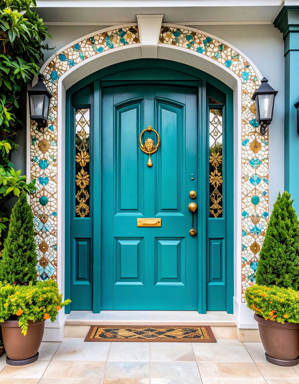 Turquoise with Mosaic Tile Inlay Turquoise Front Door Ideas