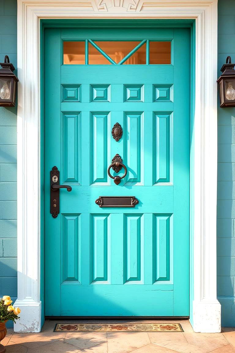 Turquoise with Vintage Charm - 25 Turquoise Front Door Ideas