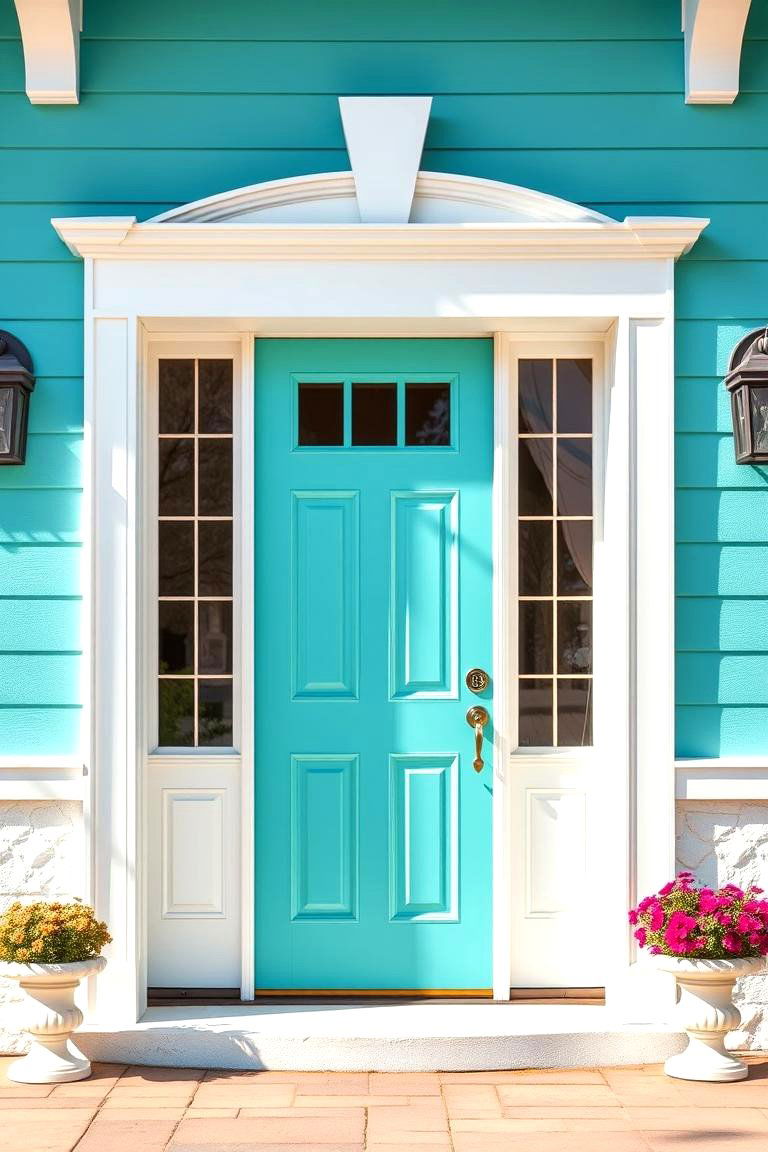 Turquoise with White Trim - 25 Turquoise Front Door Ideas