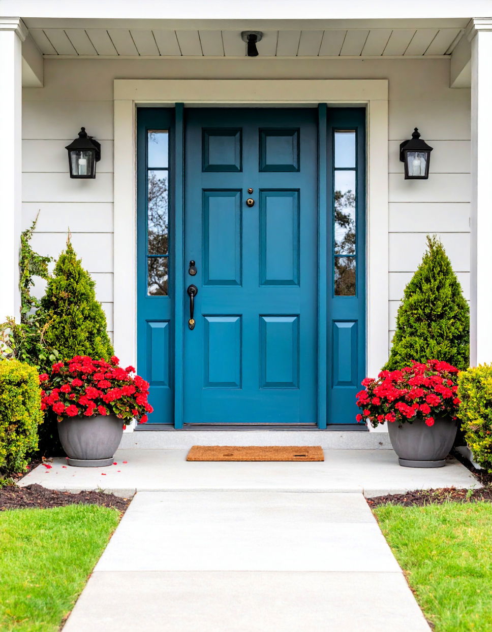 Turquoise with a Pop of Red Turquoise Front Door Ideas