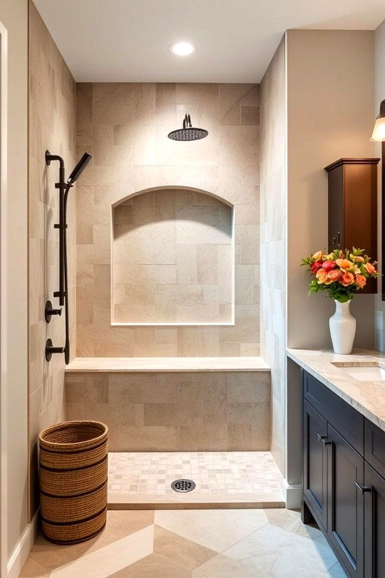 Tuscan Inspired Shower Niche - 25 Tuscan Bathroom Ideas
