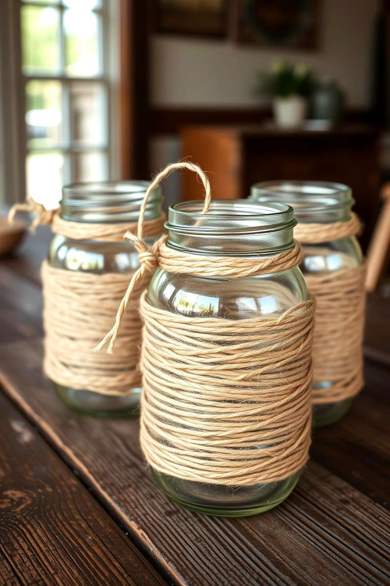 Twine Wrapped Mason Jar Centerpieces - 25 Mason Jar Centerpiece Ideas